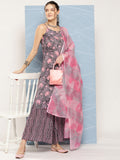 InWeave Women's Mauve Abstract Strappy Set With Dupatta | Grocsy