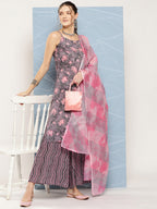 InWeave Women's Mauve Abstract Strappy Set With Dupatta | Grocsy