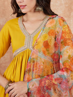 InWeave Women's Mustard Alia Neck Style Gota Set W Organza Dupatta | Grocsy