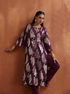 trueBrowns Purple Metallic Straight Kurta Set | Grocsy