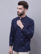 Even Apparels Blue Pure Cotton Short Kurta With Band Collar | Grocsy