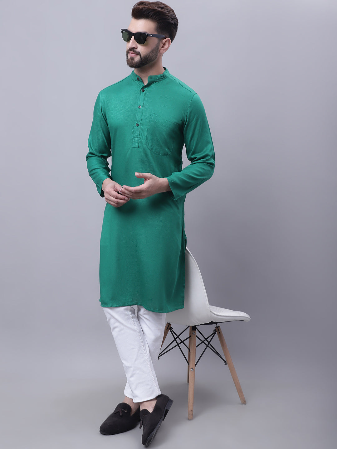 Even Apparels Green Kurta With Band Collar | Grocsy