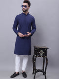 Even Apparels Blue Pure Cotton Kurta With Band Collar | Grocsy
