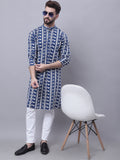 Even Apparels Blue Pure Cotton Kurta With Band Collar | Grocsy