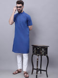 Even Apparels Blue Pure Cotton Short Sleeves Kurta With Band Collar | Grocsy