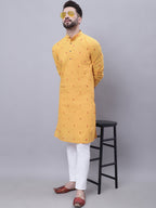 Even Apparels Yellow Pure Cotton Kurta With Band Collar | Grocsy