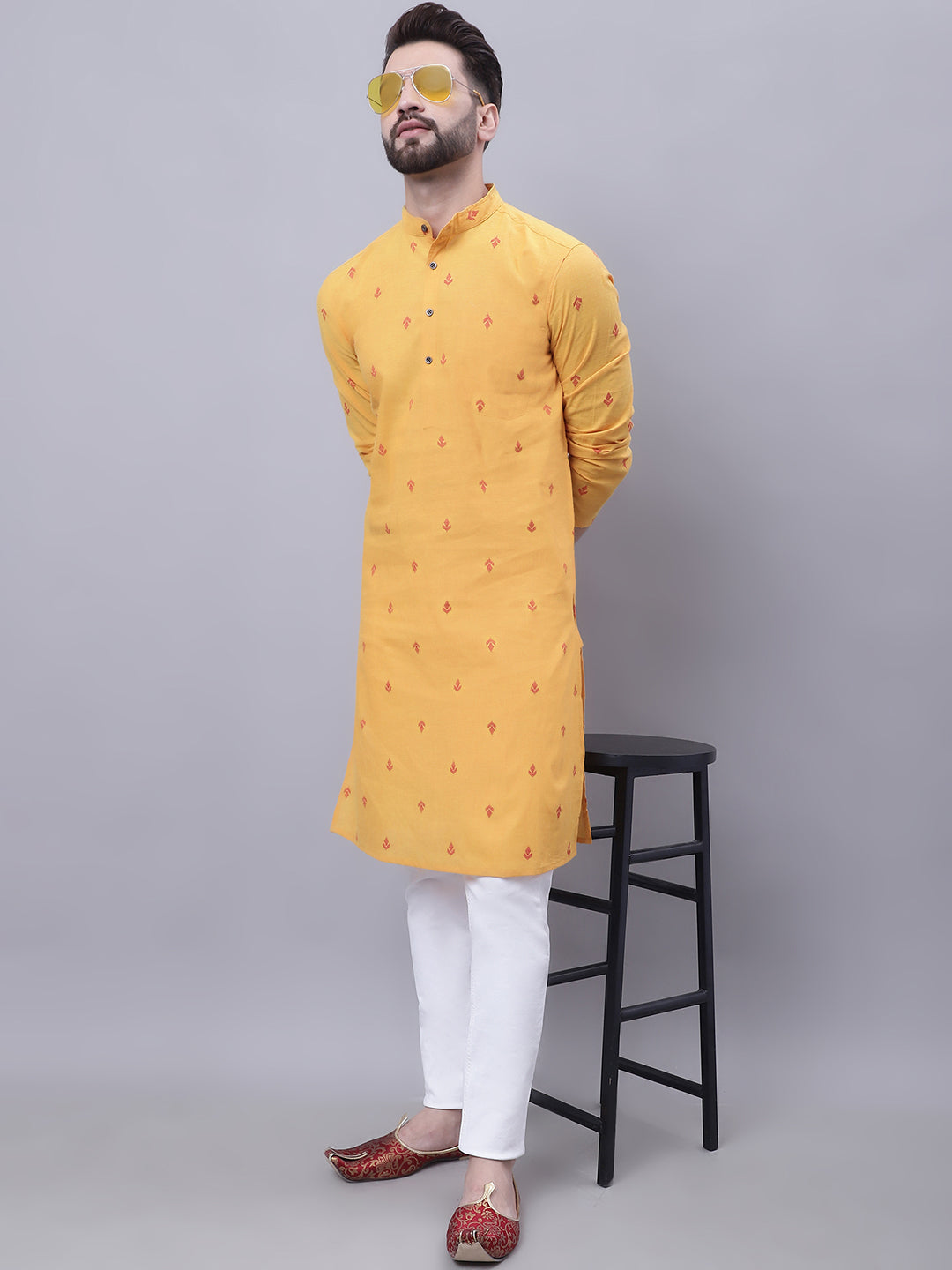Even Apparels Yellow Pure Cotton Kurta With Band Collar | Grocsy