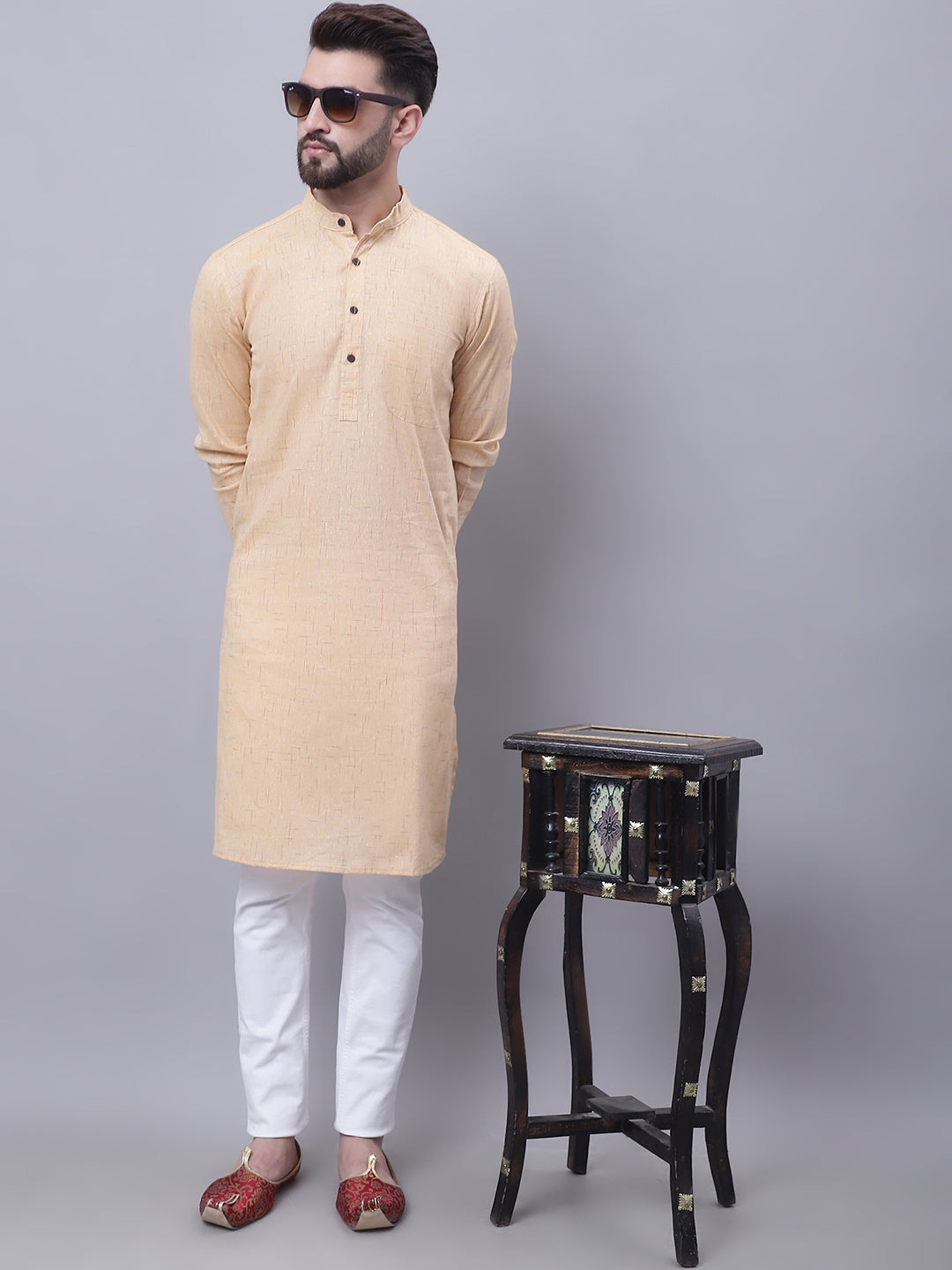 Even Apparels Yellow Pure Cotton Kurta With Band Collar | Grocsy