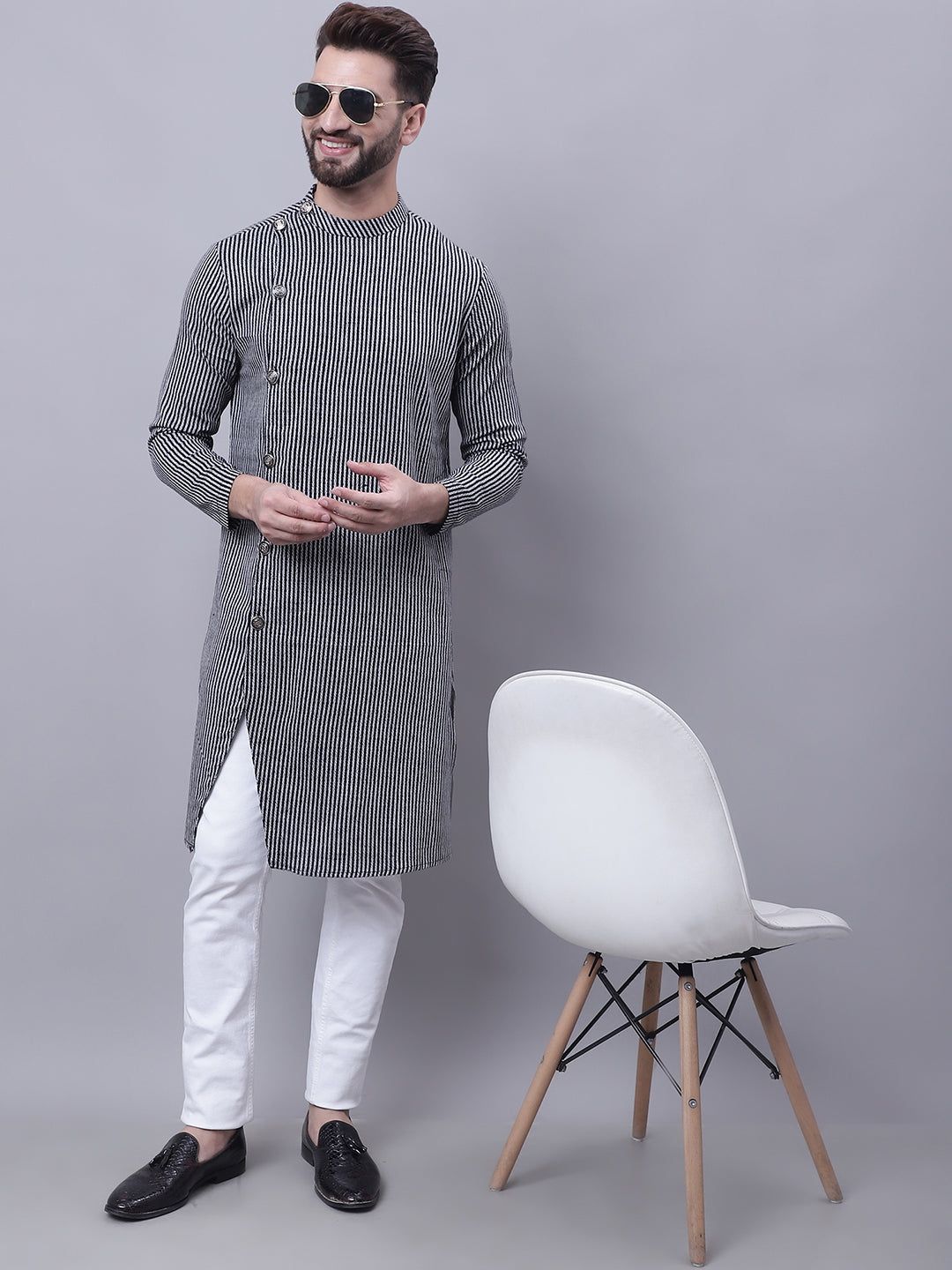 Even Apparels Black Sherwani Kurta With Asymetrical Cut | Grocsy