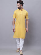 Even Apparels Yellow Pure Cotton Short Sleeves Kurta With Band Collar | Grocsy