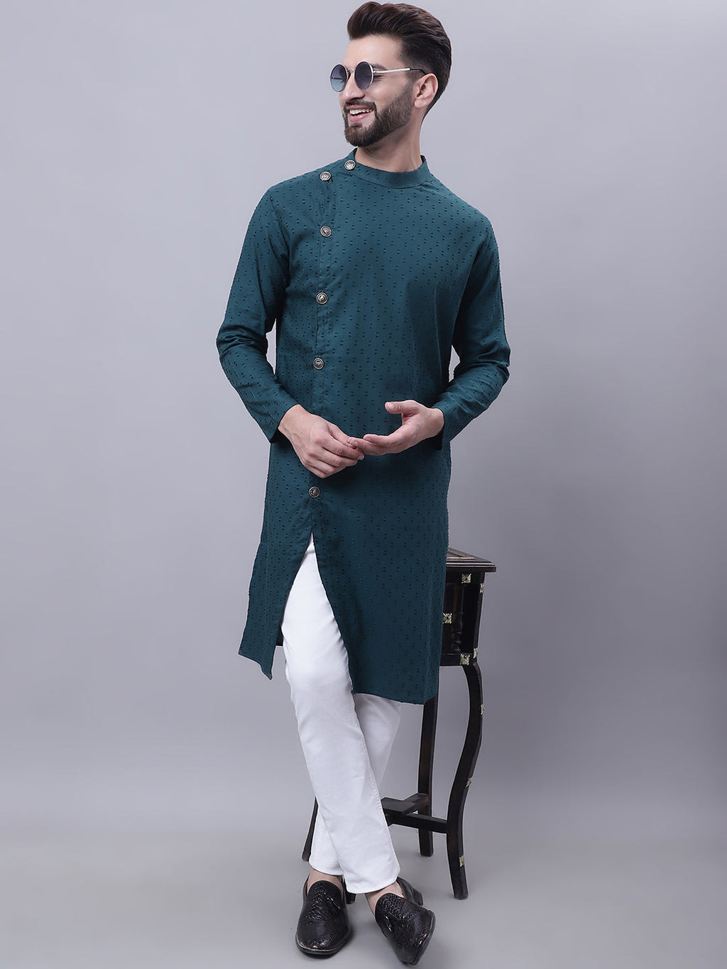 Even Apparels Green Sherwani Kurta With Asymetrical Cut | Grocsy
