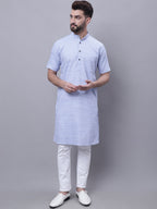 Even Apparels Blue Pure Cotton Short Sleeves Kurta With Band Collar | Grocsy