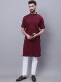 Even Apparels Red Pure Cotton Short Sleeves Kurta With Band Collar | Grocsy
