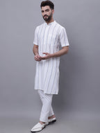 Even Apparels Cream Pure Cotton Short Sleeves Kurta With Band Collar | Grocsy