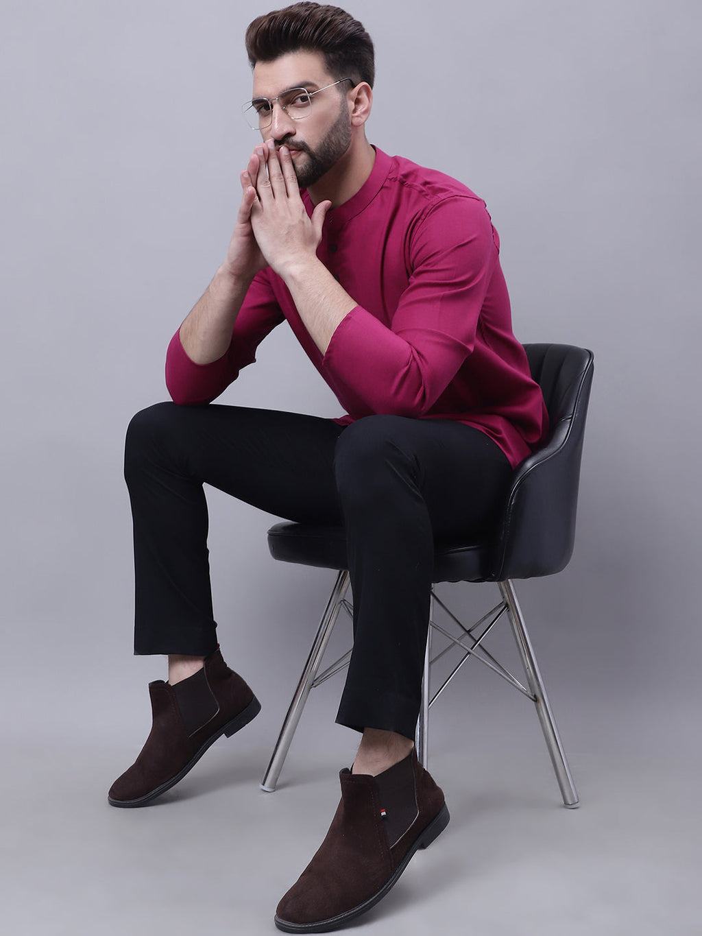 Even Apparels Wine Pure Cotton Short Kurta With Band Collar | Grocsy