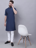 Even Apparels Blue Pure Cotton Short Sleeves Kurta With Band Collar | Grocsy
