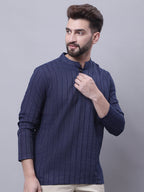 Indian Clothing Even Apparels Blue Pure Cotton Short Kurta With Band Collar | Grocsy