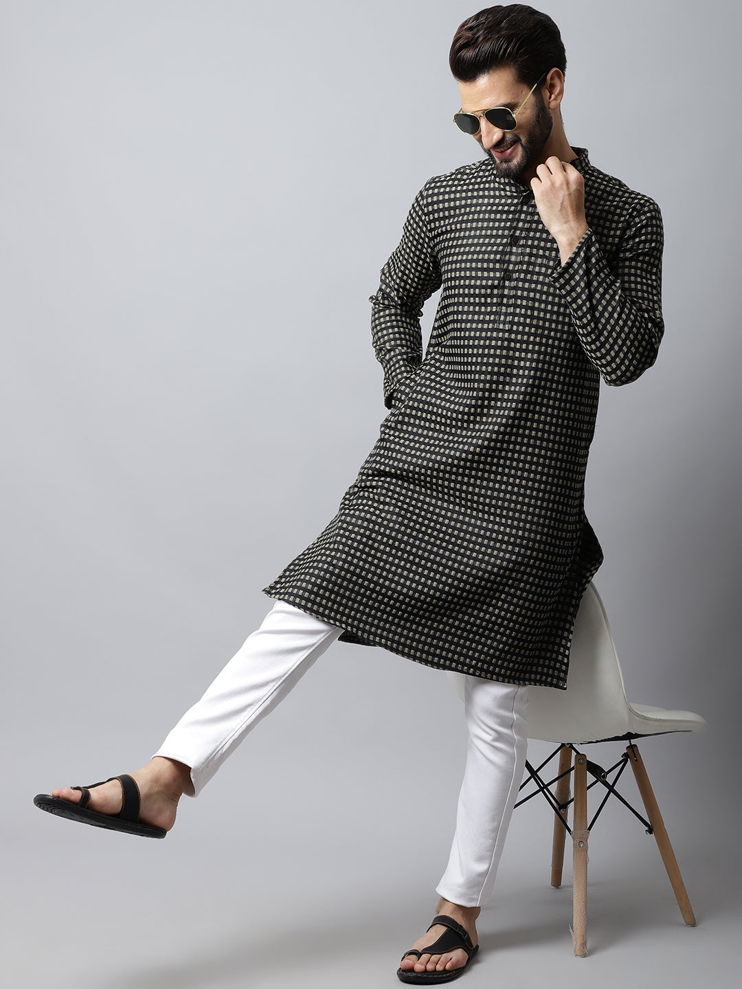Even Apparels Brown Pure Cotton Kurta With Band Collar | Grocsy