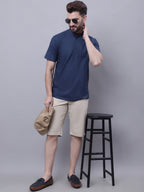 Even Apparels Blue Pure Cotton Short Kurta With Band Collar | Grocsy