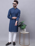 Even Apparels Blue Pure Cotton Kurta With Band Collar | Grocsy