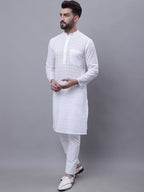 Even Apparels White Pure Cotton Kurta With Band Collar | Grocsy