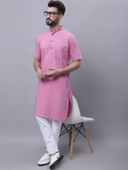 Even Apparels Pink Pure Cotton Short Sleeves Kurta With Band Collar | Grocsy