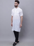 Even Apparels White Pure Cotton Short Sleeves Kurta With Band Collar | Grocsy