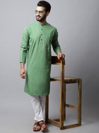 Even Apparels Green Solid Kurta With Band Collar | Grocsy