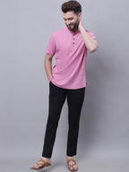 Even Apparels Pink Pure Cotton Short Kurta With Band Collar | Grocsy