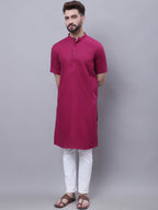 Even Apparels Maroon Pure Cotton Short Sleeves Kurta With Band Collar | Grocsy