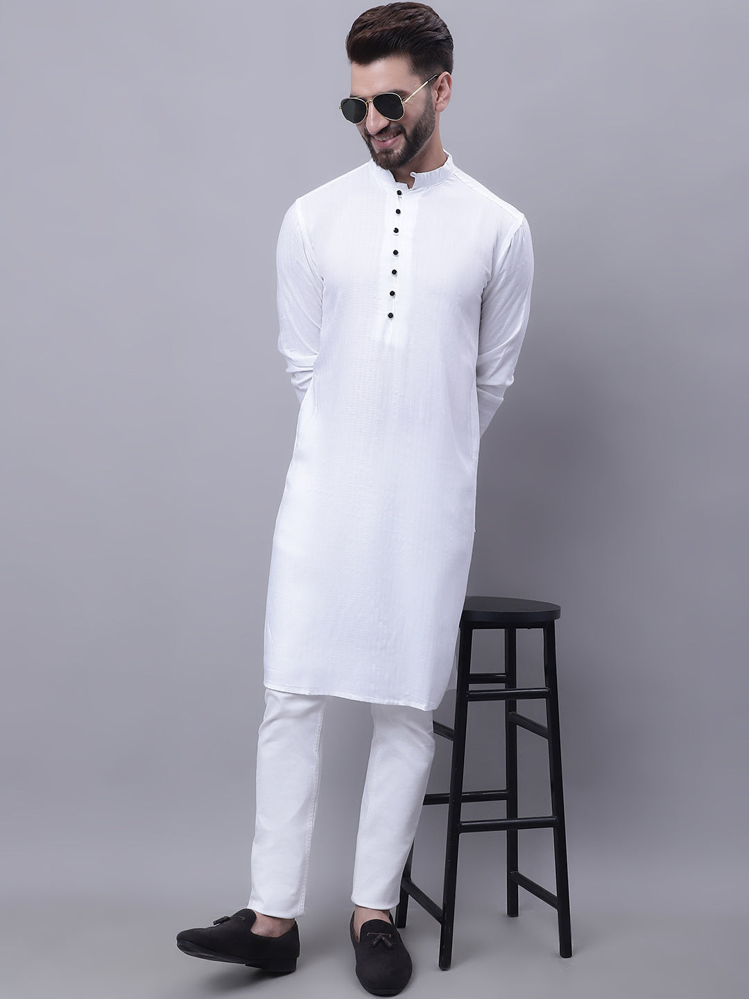 Even Apparels White Pure Cotton Kurta With Band Collar | Grocsy