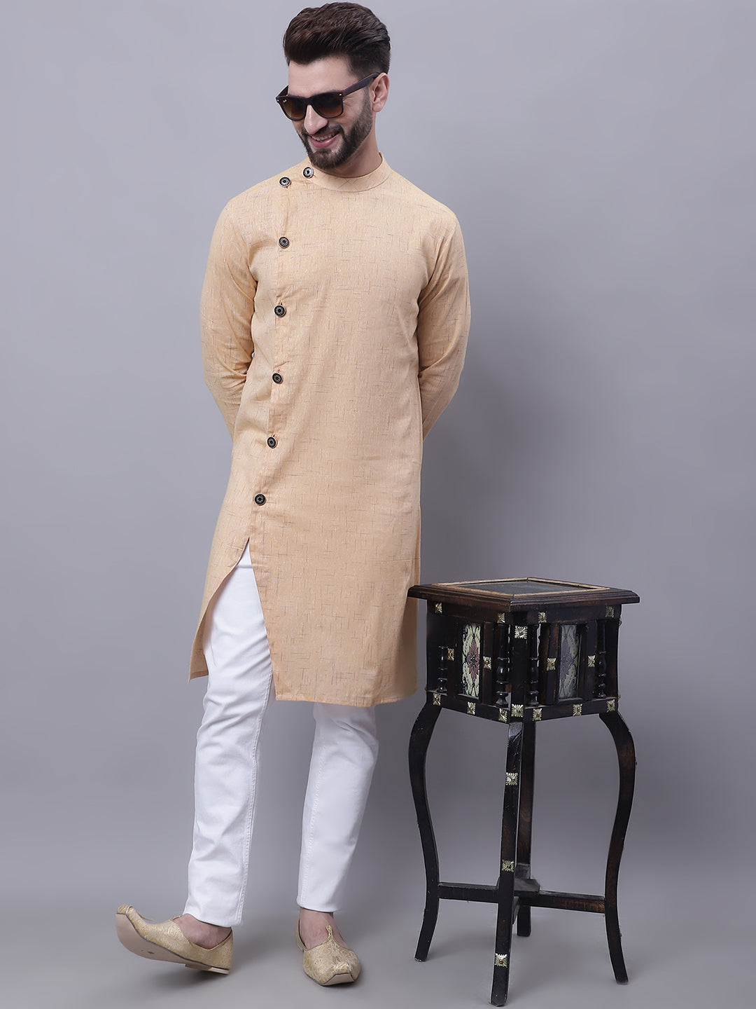 Even Apparels Beige Sherwani Kurta With Asymetrical Cut | Grocsy