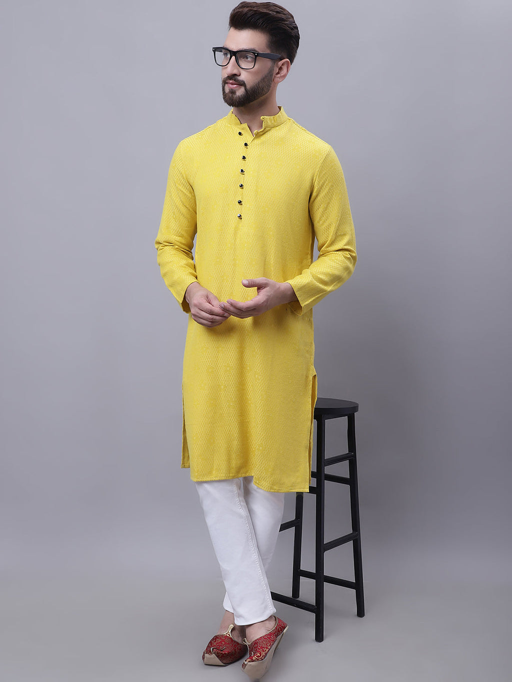 Even Apparels Yellow Pure Cotton Kurta With Band Collar | Grocsy