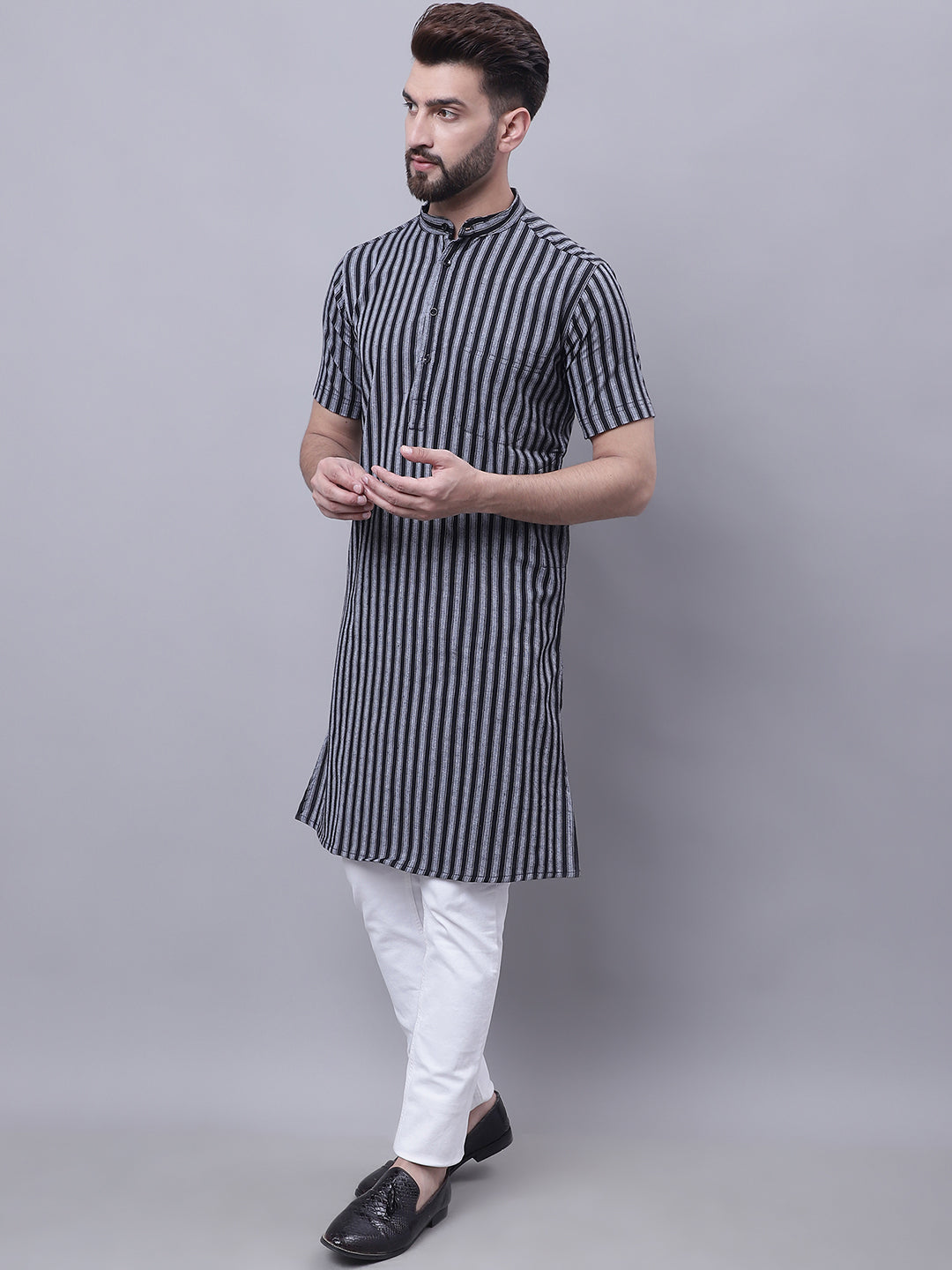 Even Apparels Multi Pure Cotton Short Sleeves Kurta With Band Collar | Grocsy