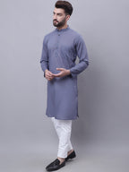Even Apparels Grey Pure Cotton Kurta With Band Collar | Grocsy