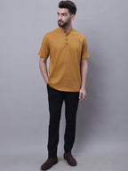 Even Apparels Brown Pure Cotton Short Kurta With Band Collar | Grocsy