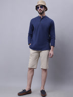 Even Apparels Blue Pure Cotton Short Kurta With Band Collar | Grocsy