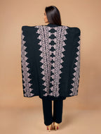 trueBrowns Black Woollen Pink Jacquard Kaftan Cape | Grocsy
