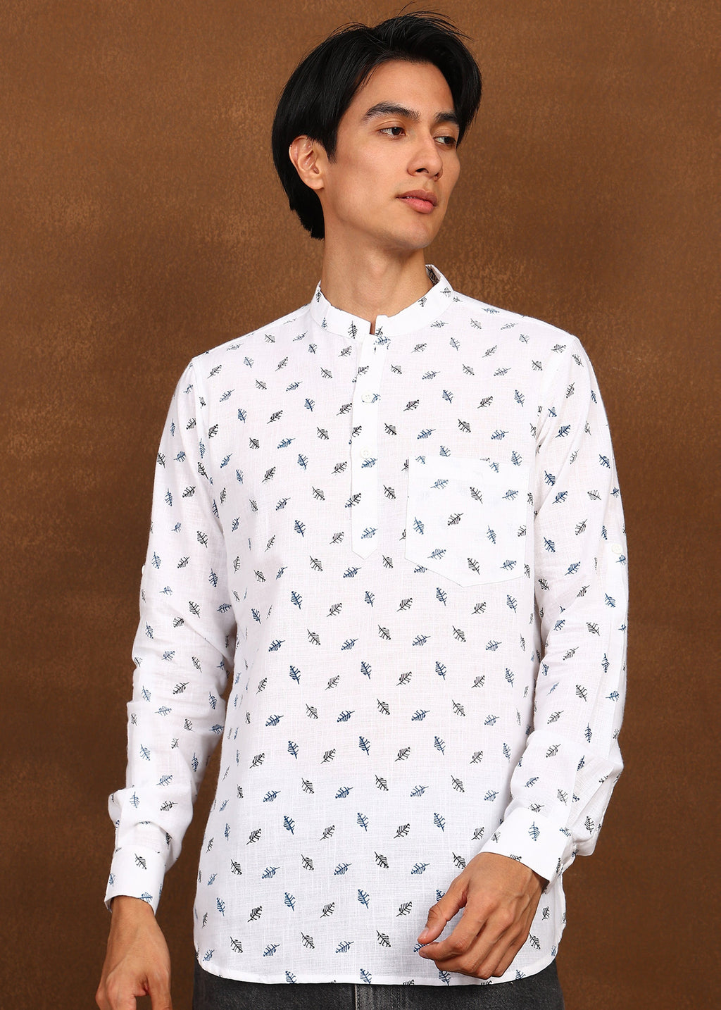 Fabmade Ivory Leaf Linen Kurta | Grocsy