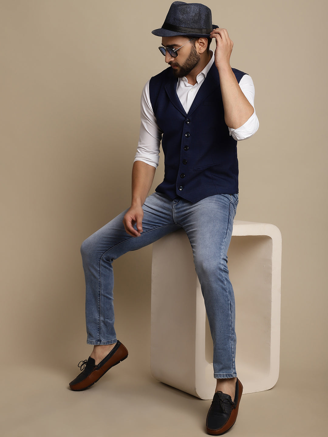 Even Apparels Men's Blue Waistcoat with Notched Lapel | Grocsy