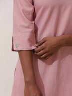 trueBrowns Pink Cotton Linen Kurta Co-Ord Set | Grocsy