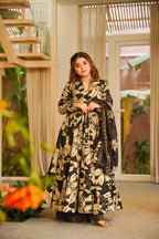 Yash Enterprise Black Muslin Cotton Silk Party Wear Embroidery Suit Set | Grocsy