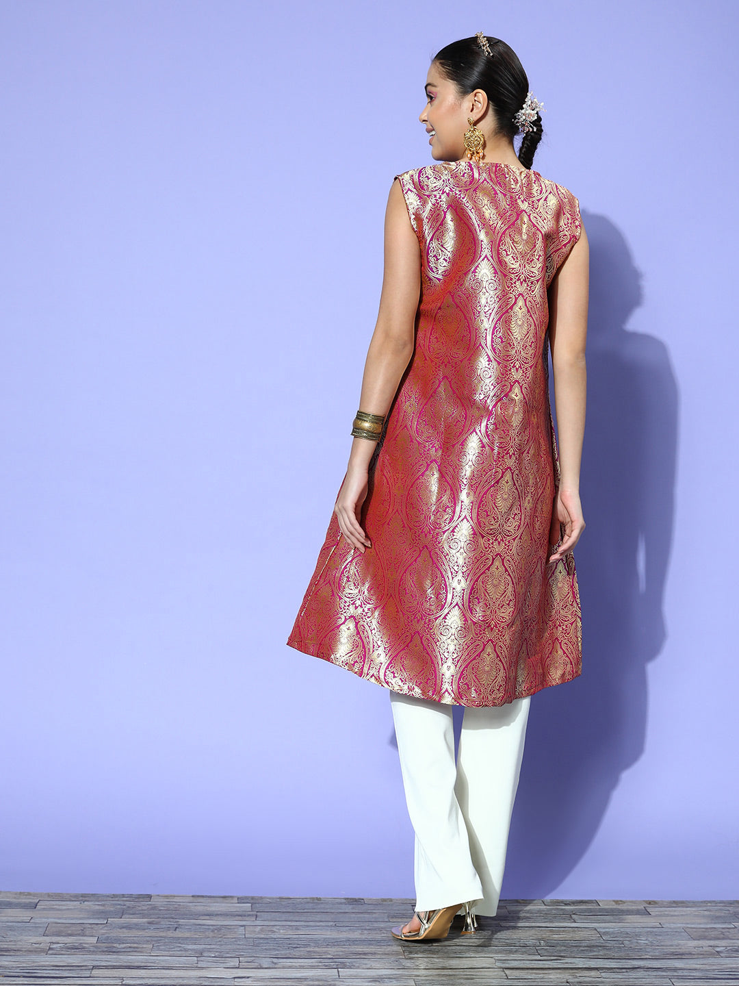 InWeave Women's Pink Brocade Jacket | Grocsy
