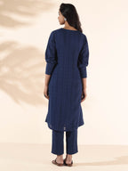 trueBrowns Blue Cotton Dobby Kurta Pant Set | Grocsy