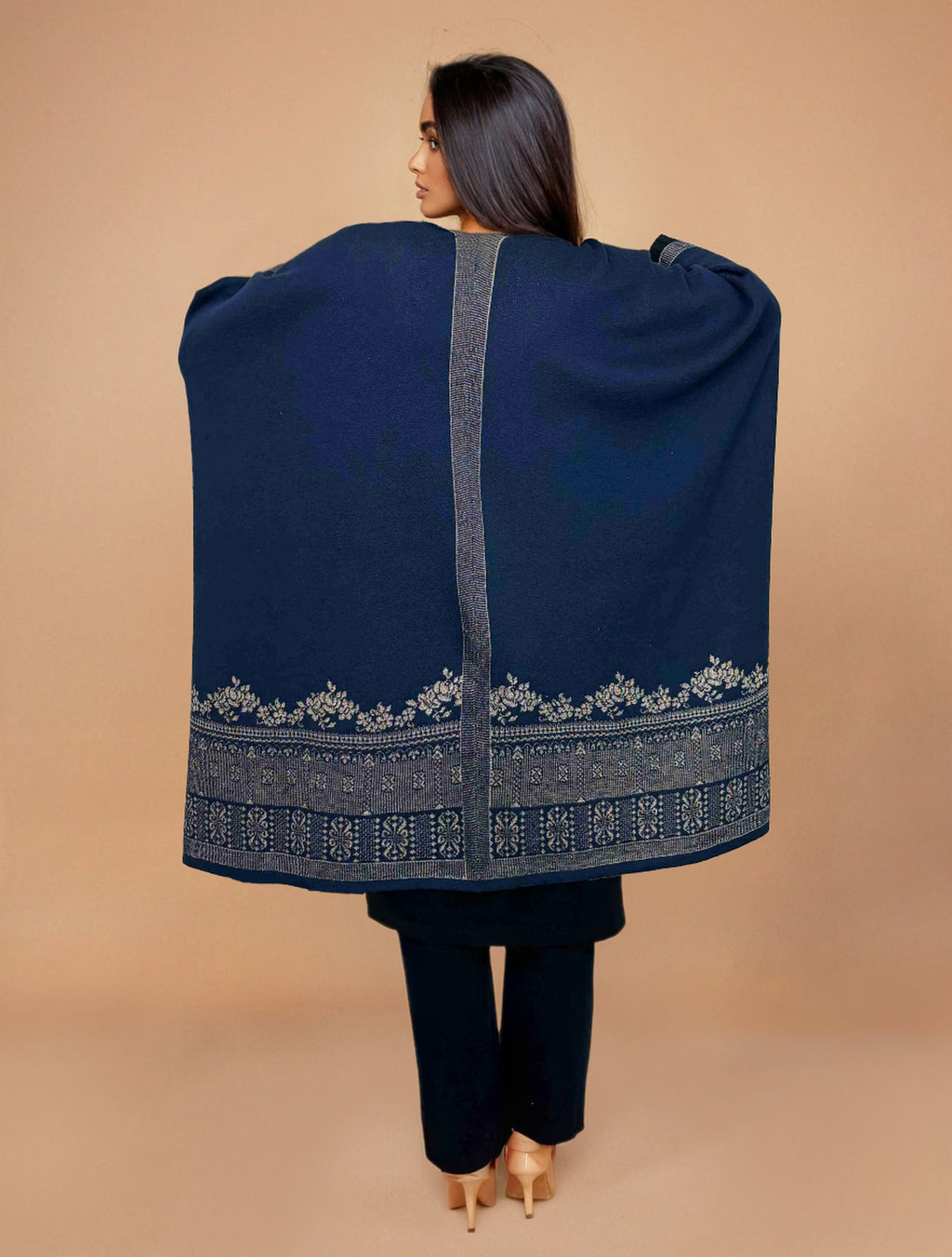 trueBrowns Blue Woollen Kaftan Cape | Grocsy