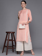 Ahalyaa Abstract Printed Pure Cotton Kurta with Lace Detail | Grocsy
