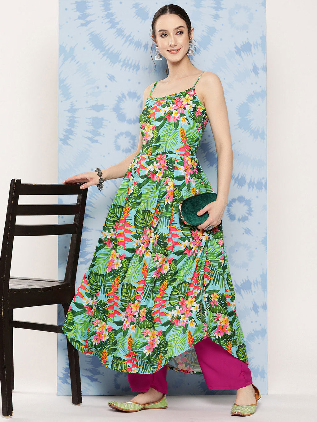 InWeave Women's Mint Green Leaf Japanese Art Strappy Set | Grocsy