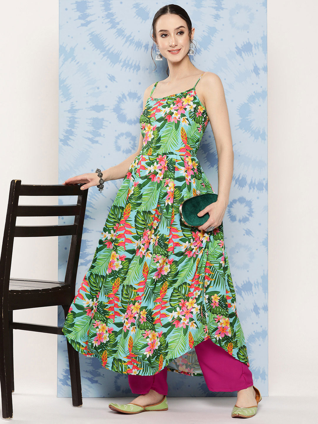 InWeave Women's Mint Green Leaf Japanese Art Strappy Set | Grocsy