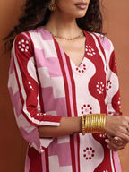 trueBrowns Pink Geometric Print Kurta Co-ord Set | Grocsy