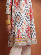 trueBrowns Off White Ikat Print Anarkali Kurta Co-ord Set | Grocsy